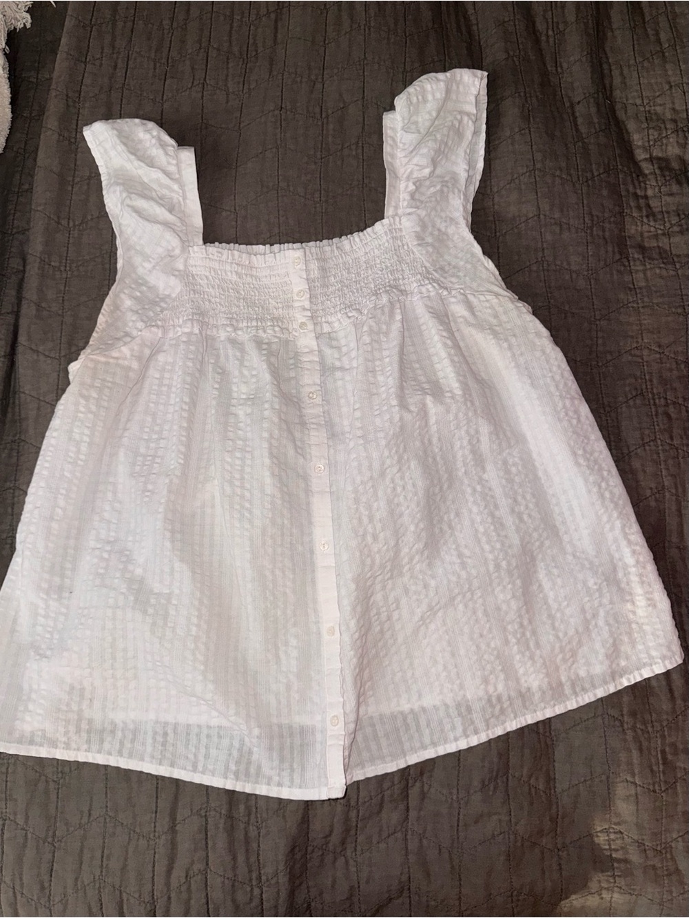 Old Navy White Smocked Button-Front Tank Top with Ruffled Straps